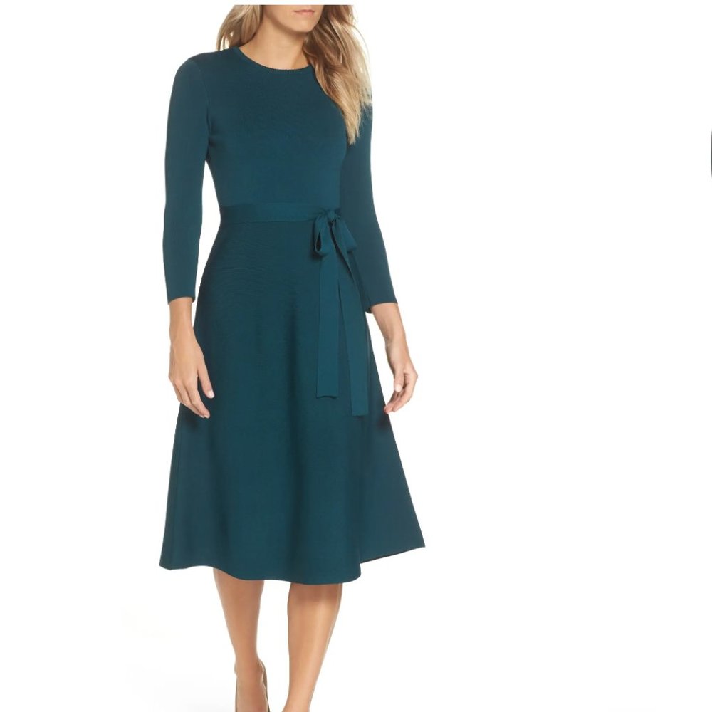 Eliza J Emerald Fit & Flare Sweater Dress